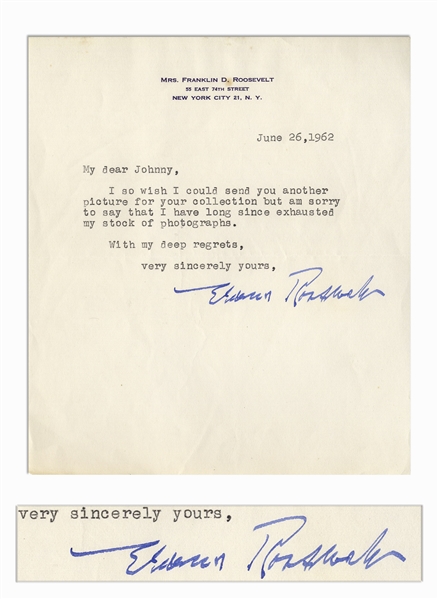 Eleanor Roosevelt Letter Signed From 1962 When She Served as Chair of the Presidential Commission on the Status of Women Under John F. Kennedy